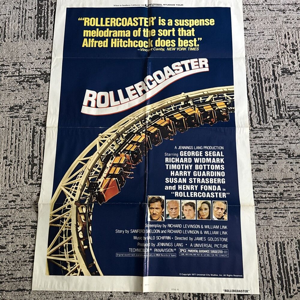 1977 Rollercoaster Movie Poster. 27x 41 One-Sheet. George Segal, Henry Fonda